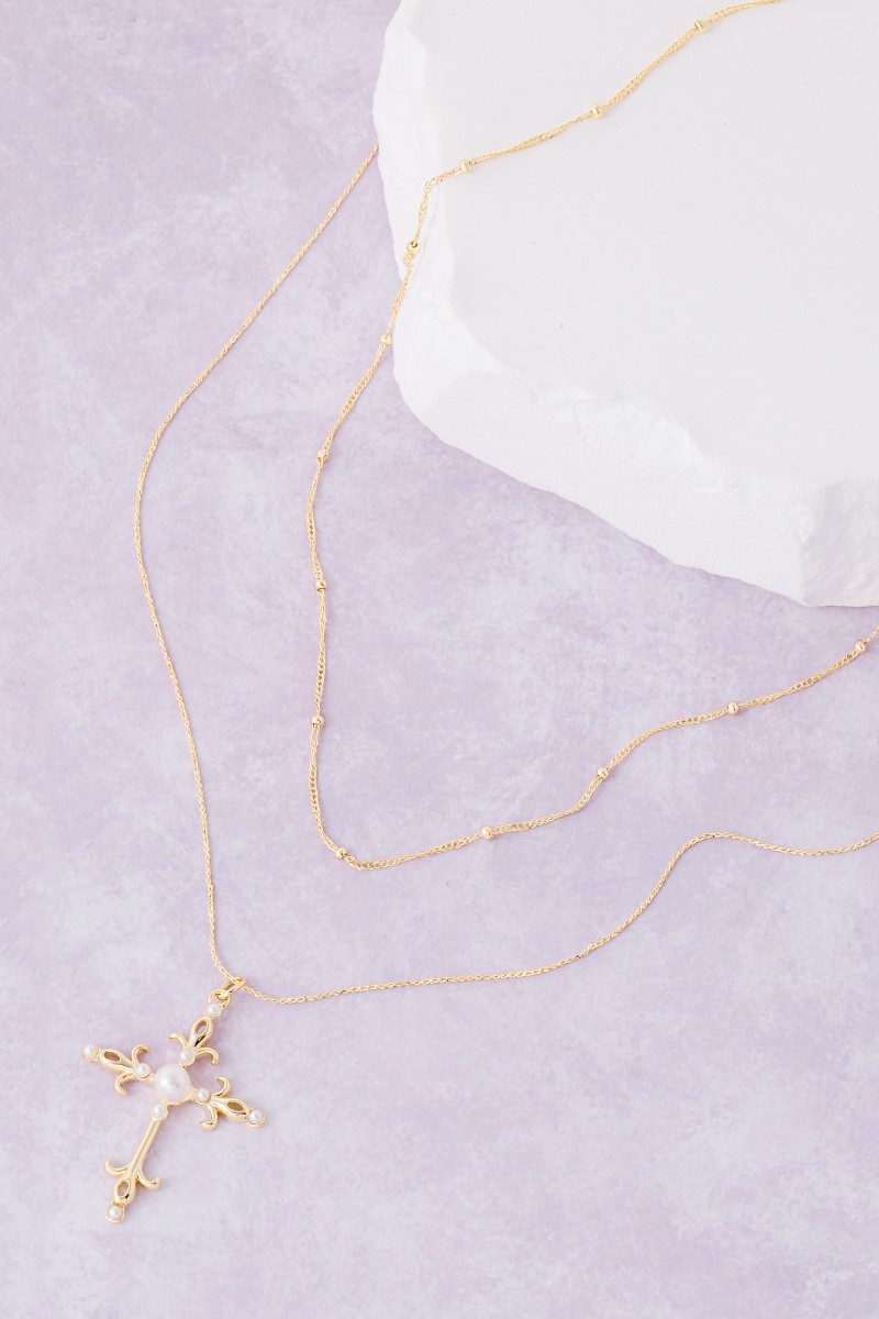 Pearl Cross Pendant Necklace