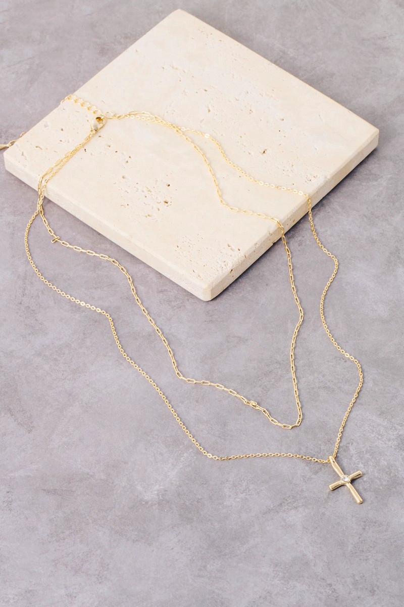Layered Cz Cross Pendant Necklace