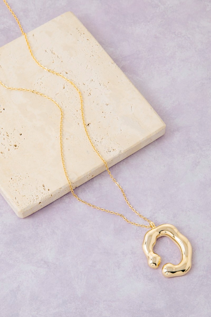C Shape Pendant Long Necklace