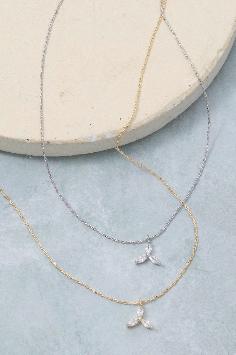 Cz 3 Leaf Pendant Necklace