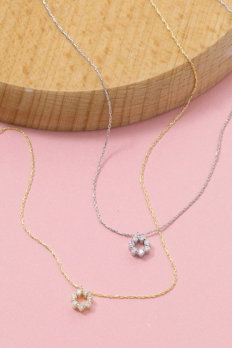 Cz Pave Hoop Pendant Necklace