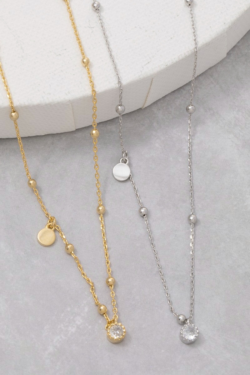 Mini Circle Cz And Coin Pendant Necklace