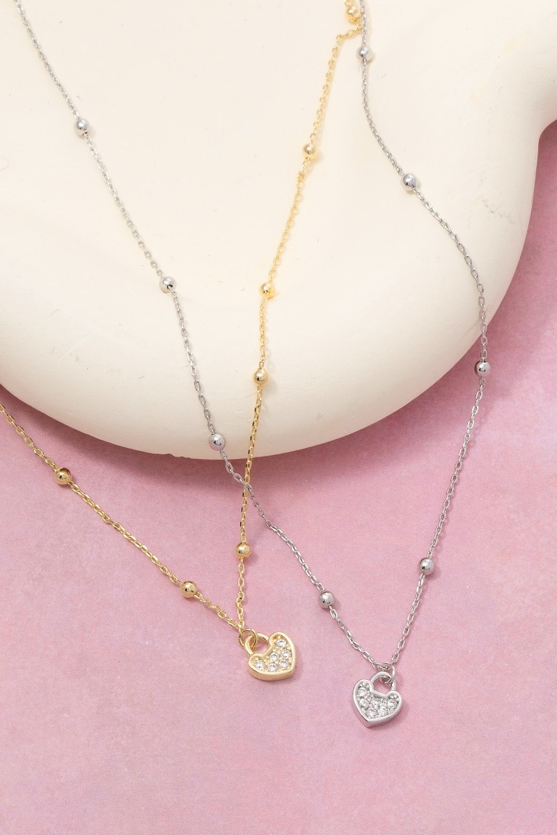 Cz Pave Heart Lock Pendant Necklace