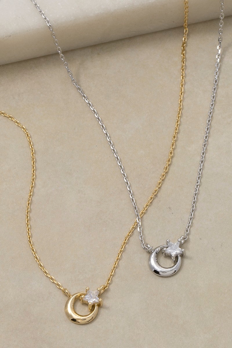 Cz Moon And Star Charm Necklace