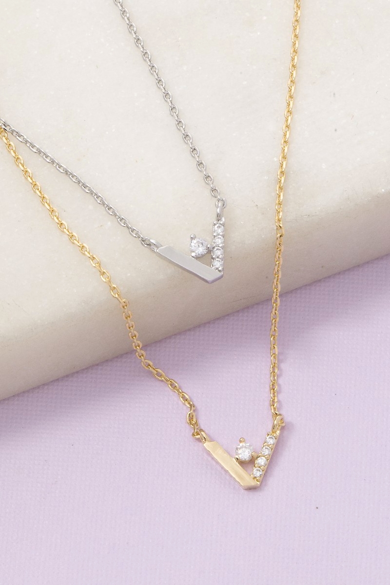 Cz V Shape Chain Necklace