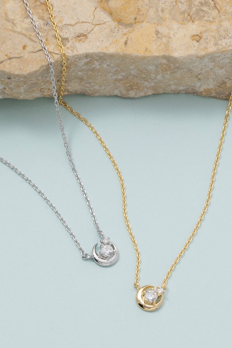 Gold Dipped Cz Moon Pendant Necklace