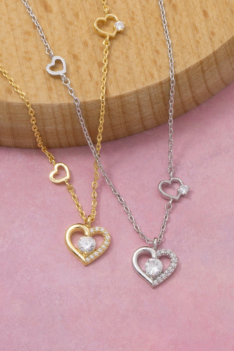 Cz Heart Cutout Station Necklace