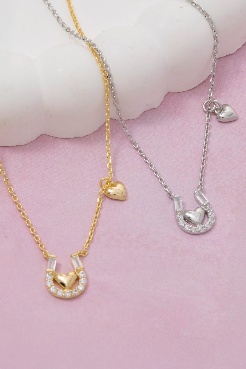 Cz Horseshoe Heart Pendant Necklace