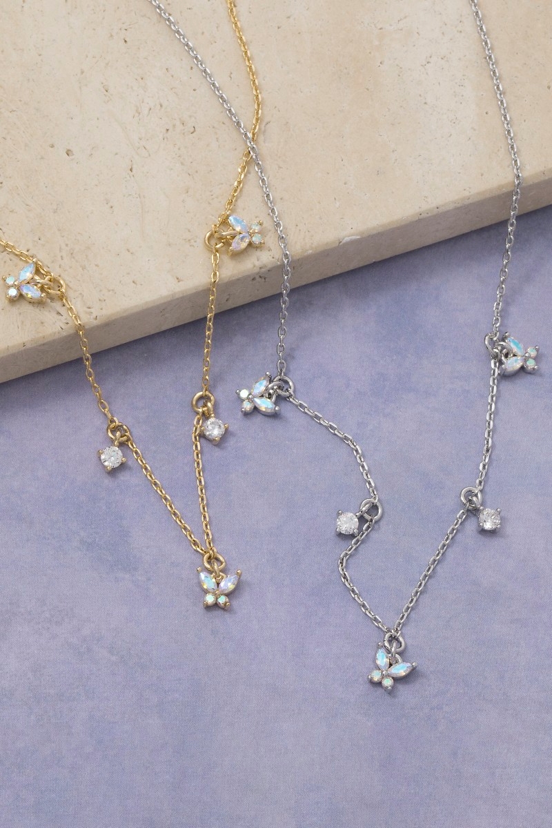 Triple Cz Butterfly Charms Necklace
