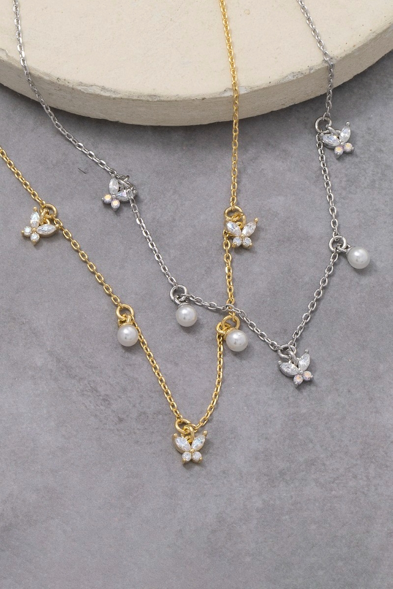 Cz Butterfly Station Necklace