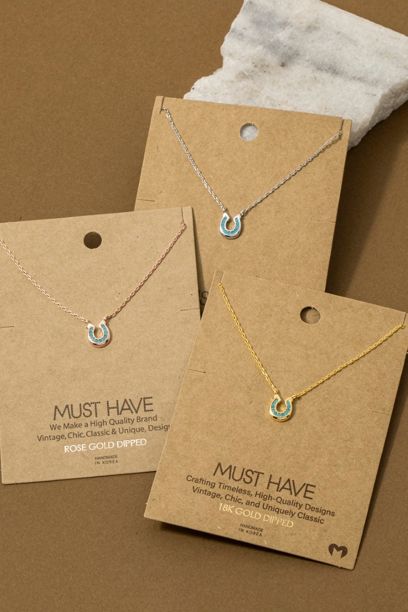 Gold Dipped Cz Horseshoe Western Pendant Necklace