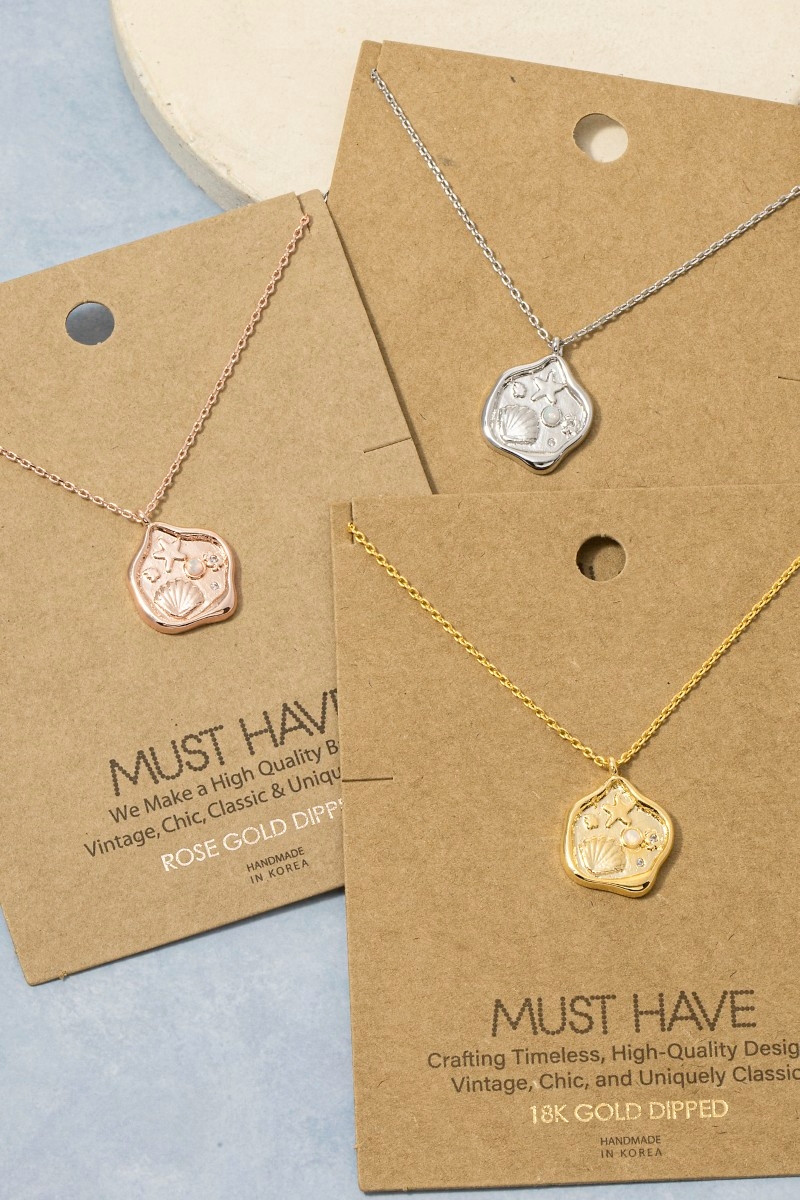 Gold Dipped Sea Life Tide Pool Pendant Necklace