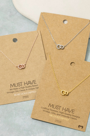 Gold Dipped Cz Studded Hoop Link Pendant Necklace