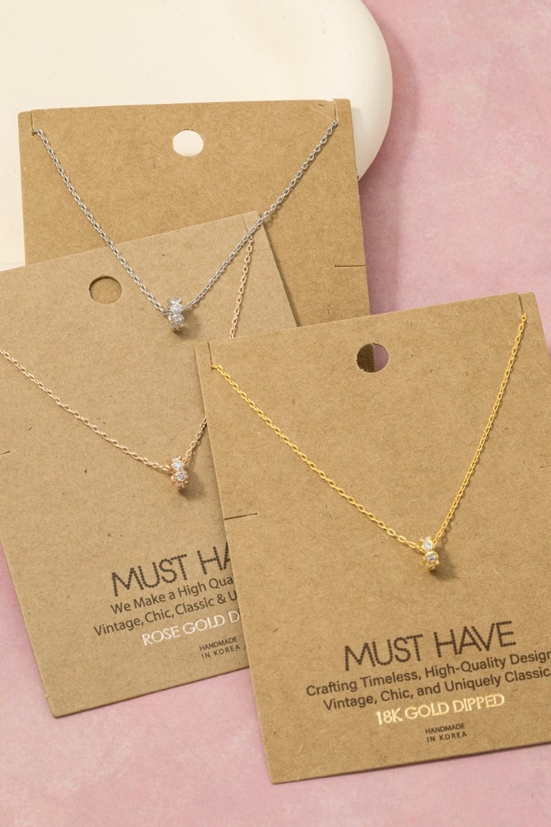 Gold Dipped Mini Cz Studded Ring Pendant Necklace