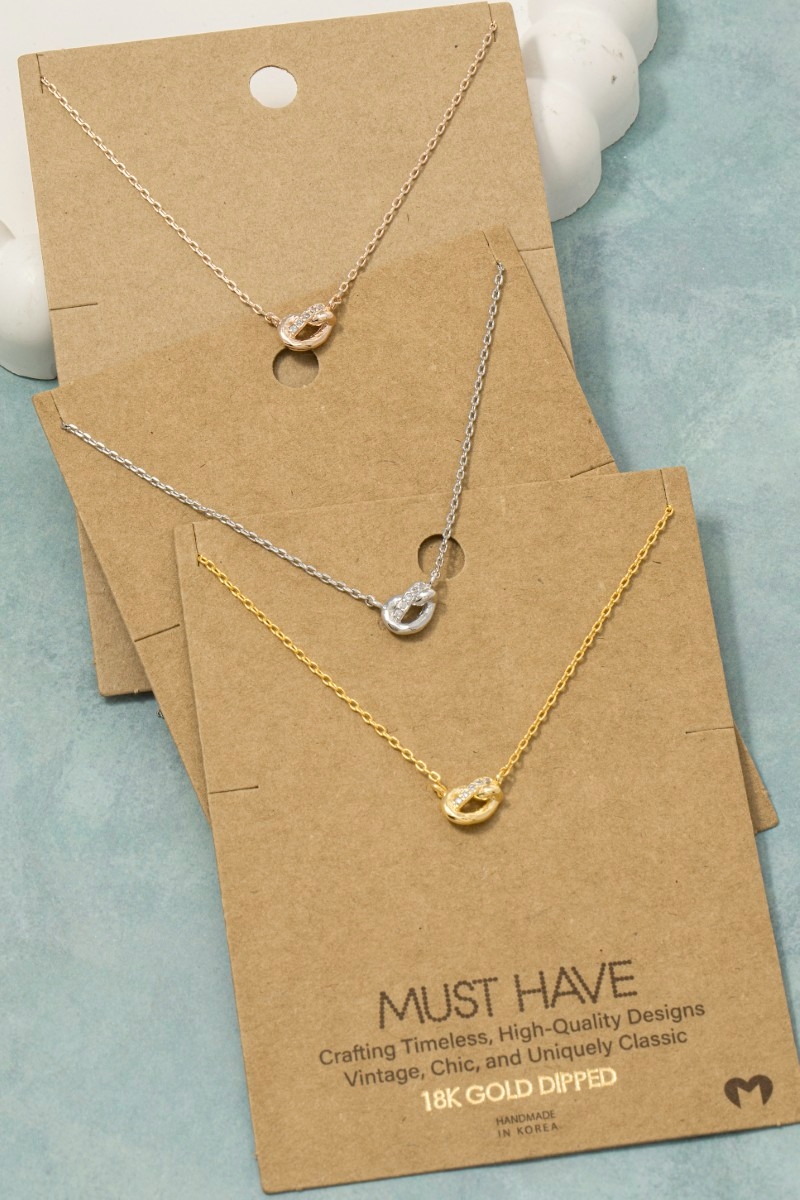 Gold Dipped Cz Pave Knot Pendant Necklace