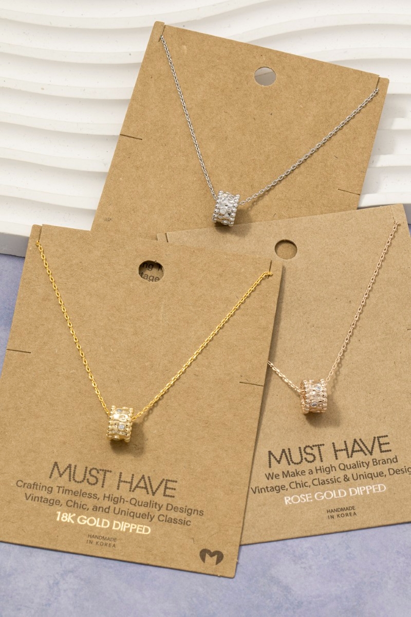 Gold Dipped Cz Studded Wide Ring Pendant Necklace