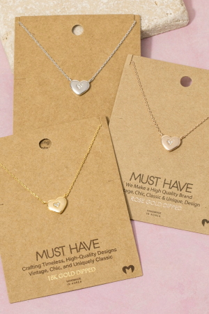 Gold Dipped Cz Studded Heart Pendant Necklace