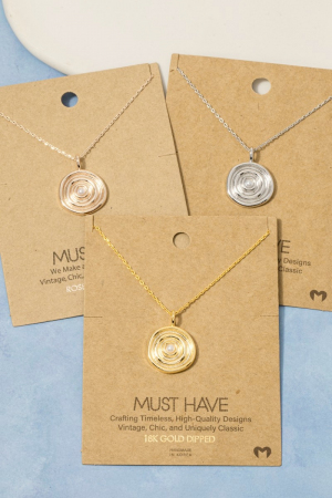 Gold Dipped Pearl Stud Ripple Coin Pendant Necklace