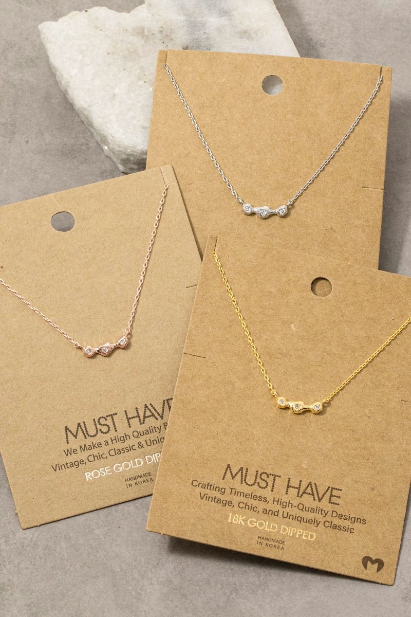 Gold Dipped Abstract Cz Bar Pendant Necklace