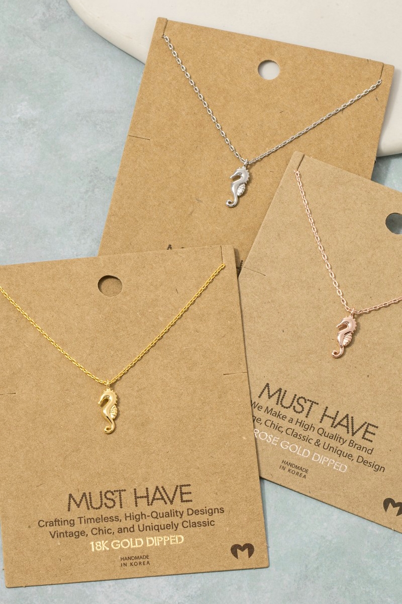 Gold Dipped Sea Horse Pendant Necklace