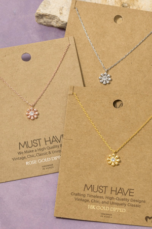 Gold Dipped Cz Stud Flower Pendant Necklace