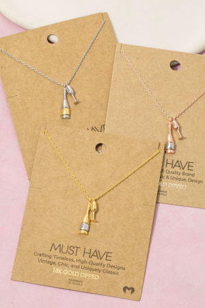Gold Dipped Champagne Bottle And Glass Charms Necklace