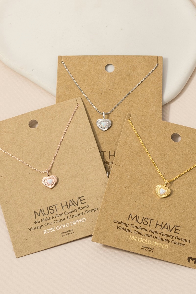 Gold Dipped Vintage Heart Opal Pendant Necklace