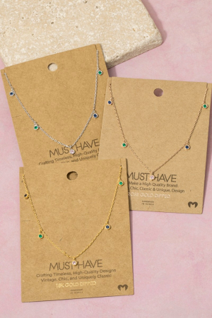 Gold Dipped Mini Station Cz Charms Chain Necklace