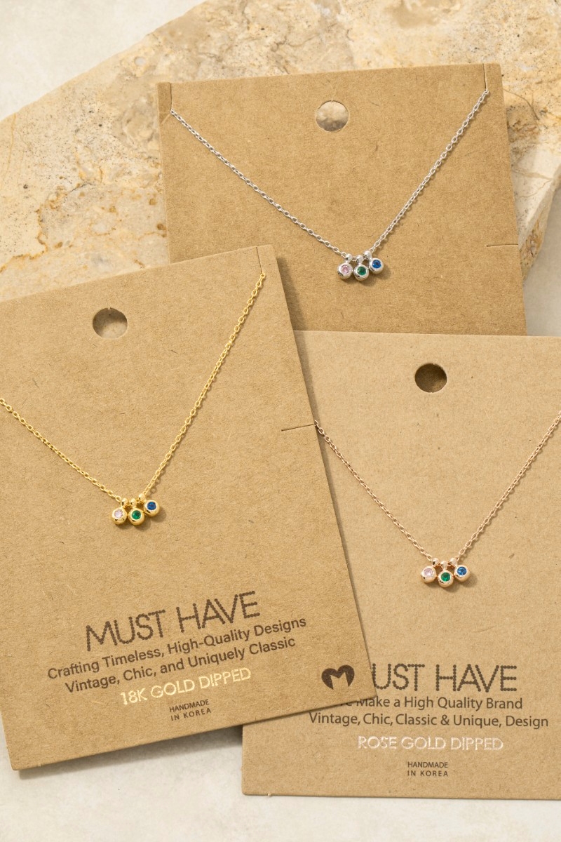 Dainty Gold Dipped Triple Bezel Crystal Cluster Pendant Necklace