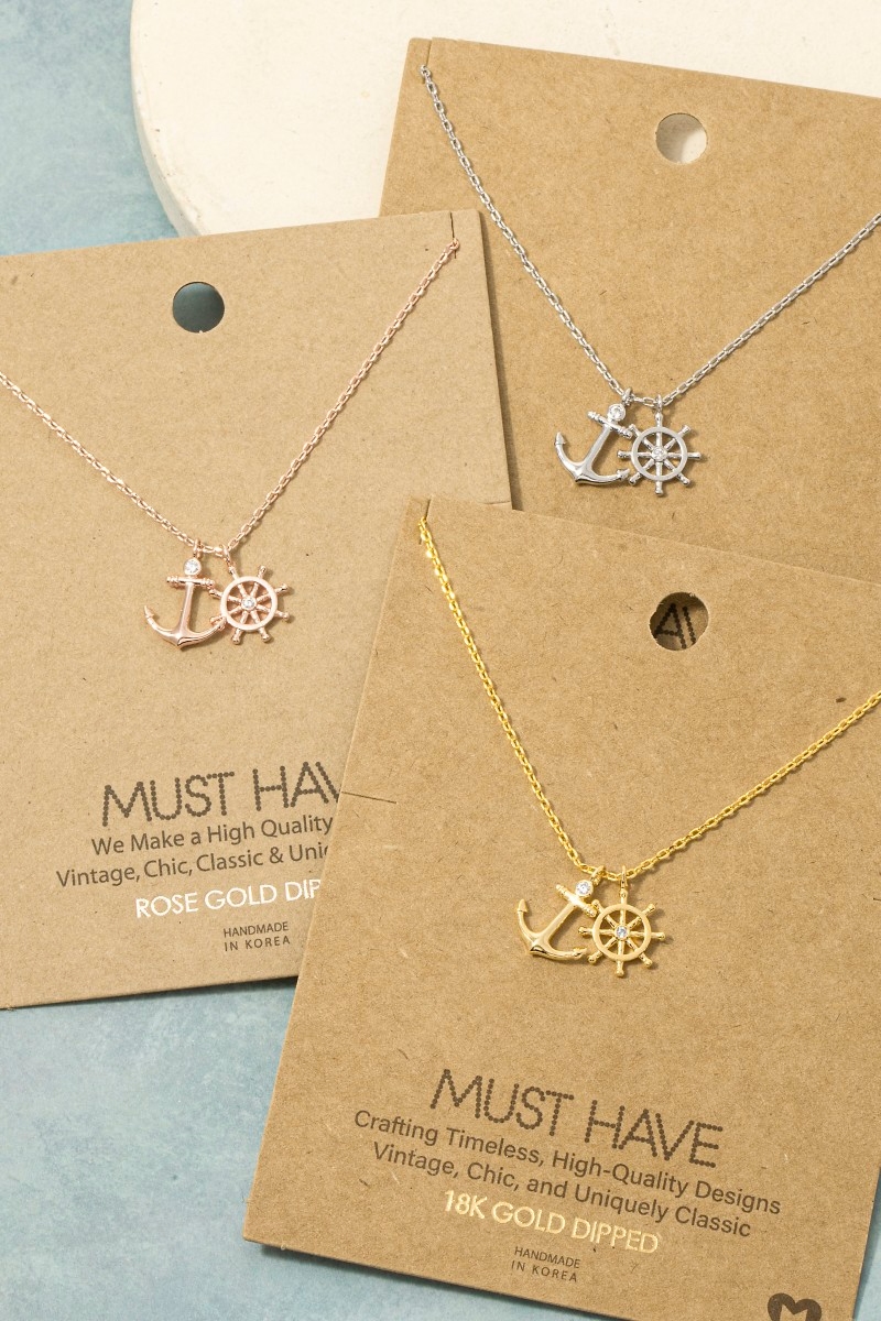 Gold Dipped Anchor And Wheel Charms Necklace