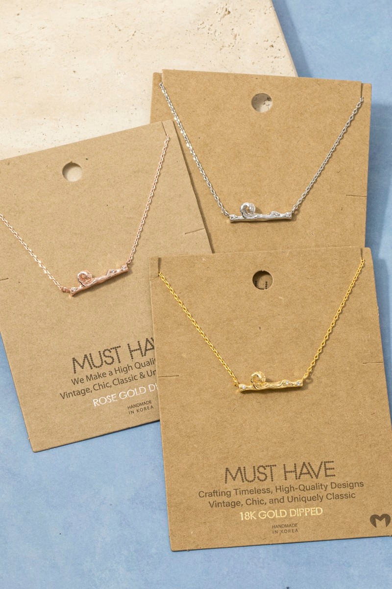 Gold Dipped Mini Cz Studs Wave Bar Pendant Necklace