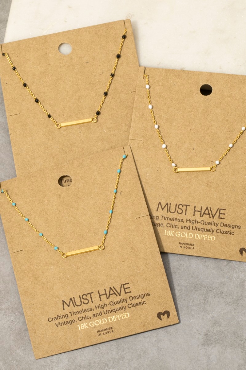 Gold Dipped Bar Pendant Enamel Accent Necklace