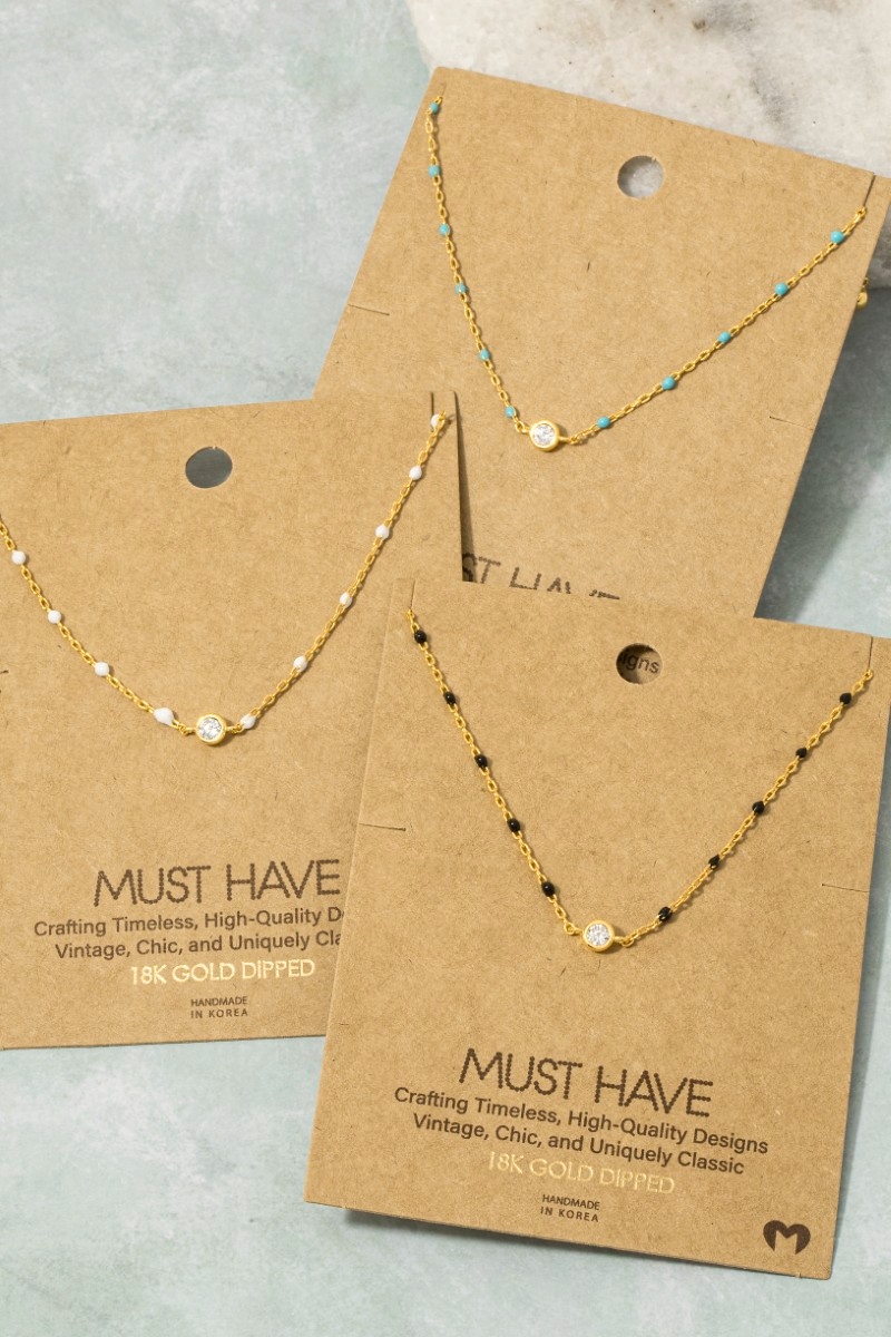 Gold Dipped Cz Pendant Enamel Accent Necklace