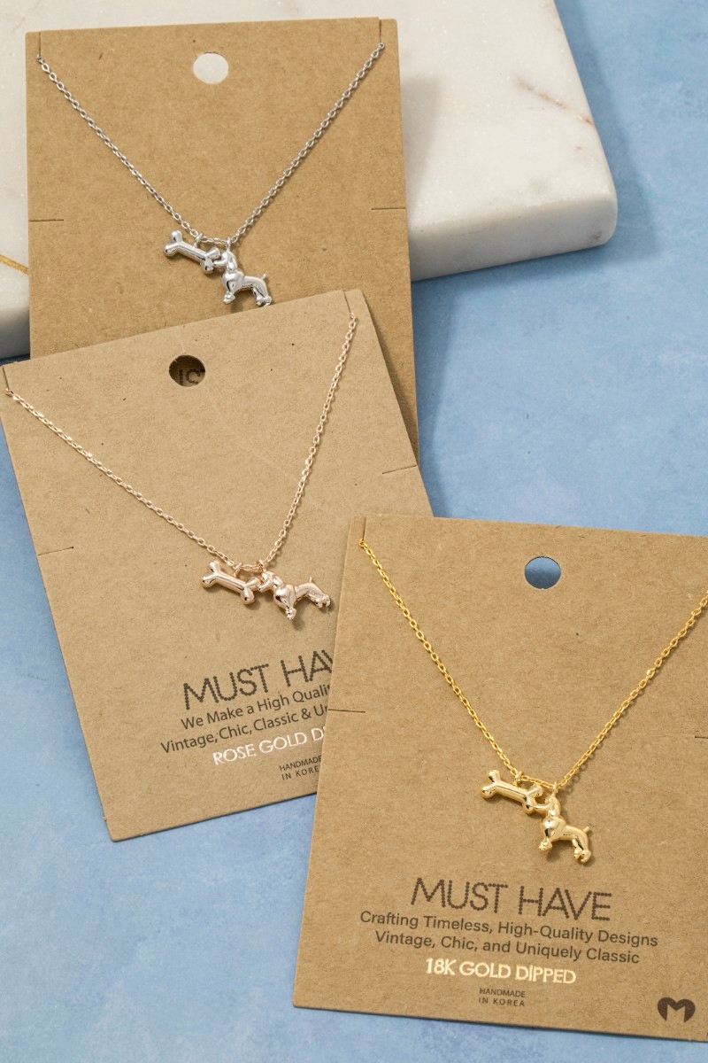 Gold Dipped Dog And Bone Pendants Necklace