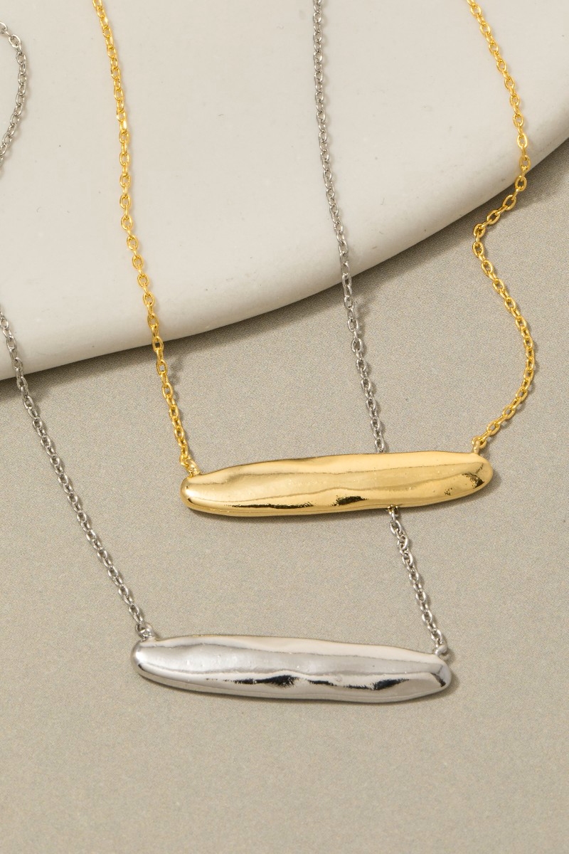 Gold Dipped Wide Hammered Oval Pendant Necklace