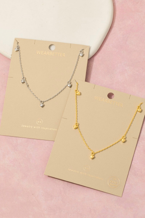 Gold Dipped Mini Heart Station Charms Chain Necklace