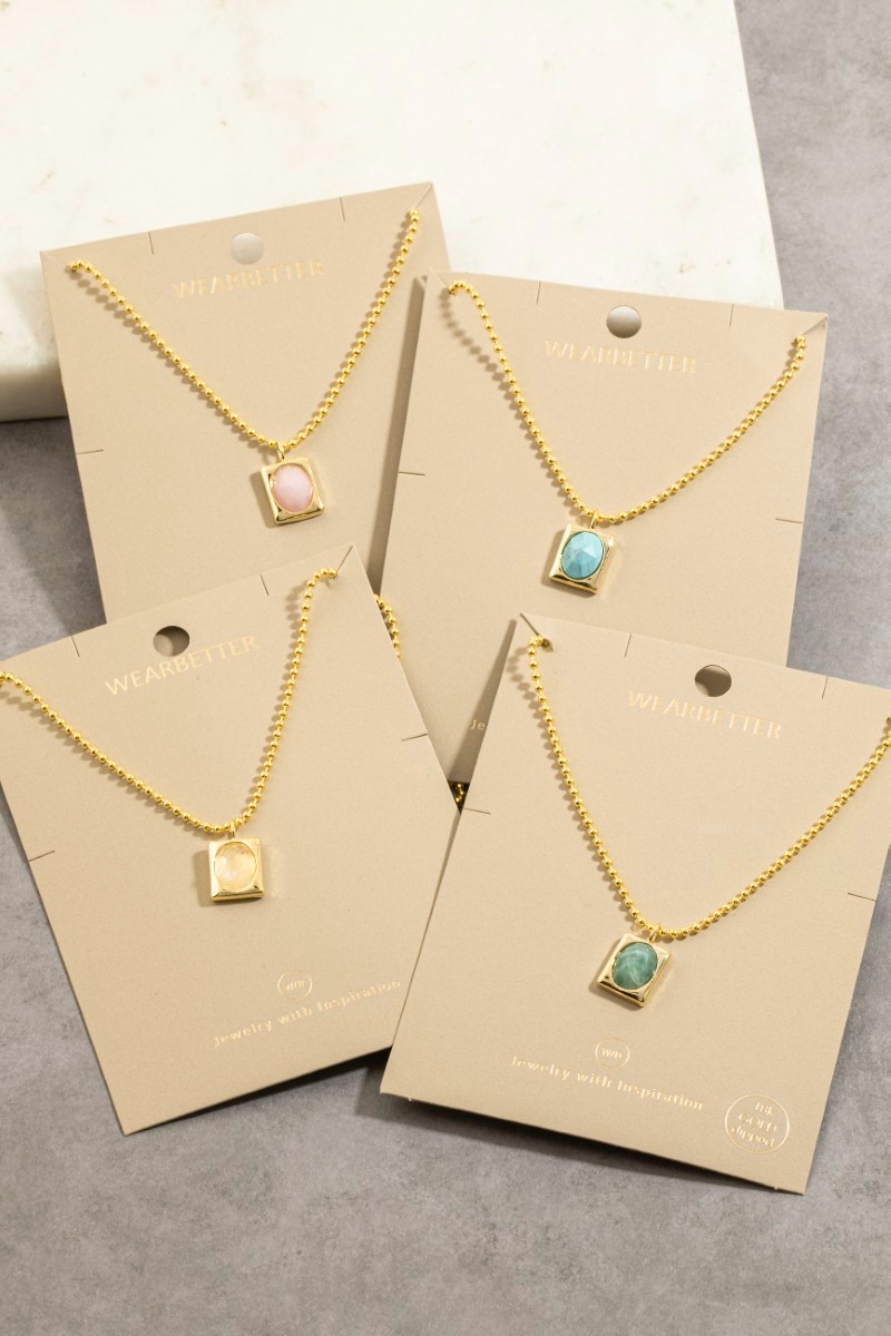 Gold Dipped Faceted Oval Stone Pendant Necklace