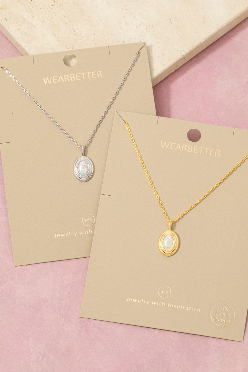 Gold Dipped Vintage Oval Opal Pendant Necklace