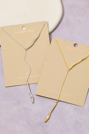 Gold Dipped Double Irregular Bar Y Chain Necklace