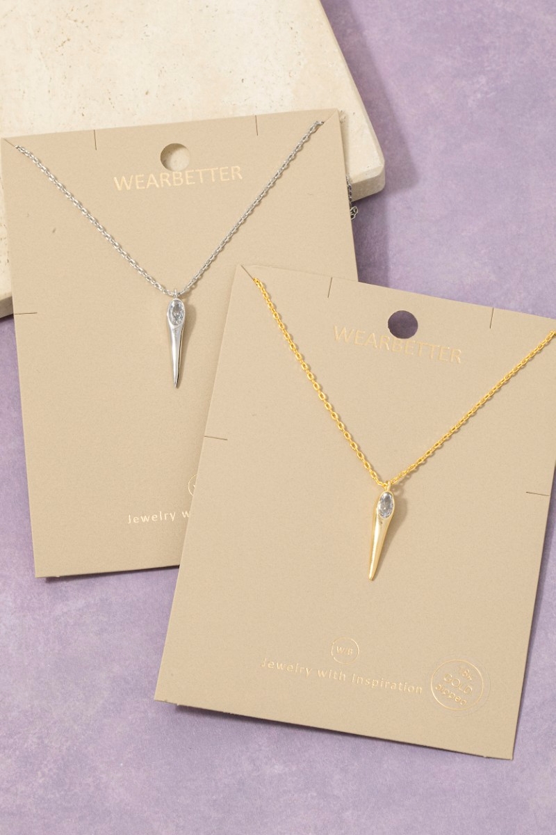 Gold Dipped Oval Cz Point Pendant Necklace