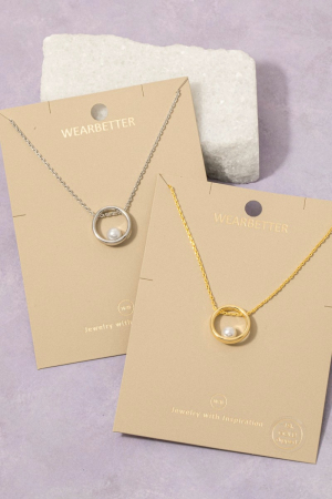 Gold Dipped Pearl Bead Ring Pendant Necklace