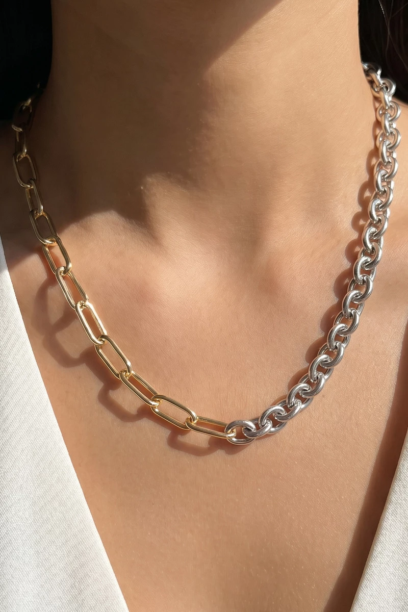 Double Chain Paperclip And Rolo Layered Necklace
