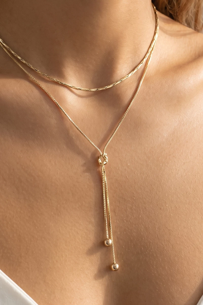 Dainty Double Layer Lariat Drop Necklace