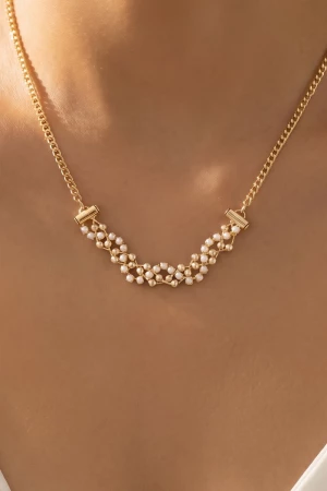 Glass Bead Woven Center Station Chain Necklace