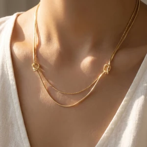 Double Strand Knotted Ring Station Layer Necklace