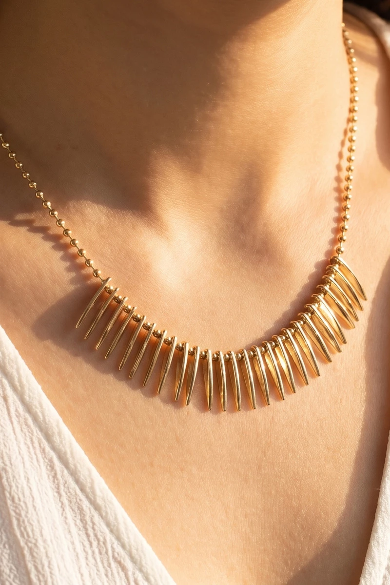 Spike Fringe Center Station Ball Chain Necklace