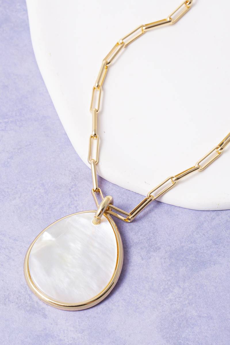 Mop Round Pendant Long Paperclip Chain Necklace