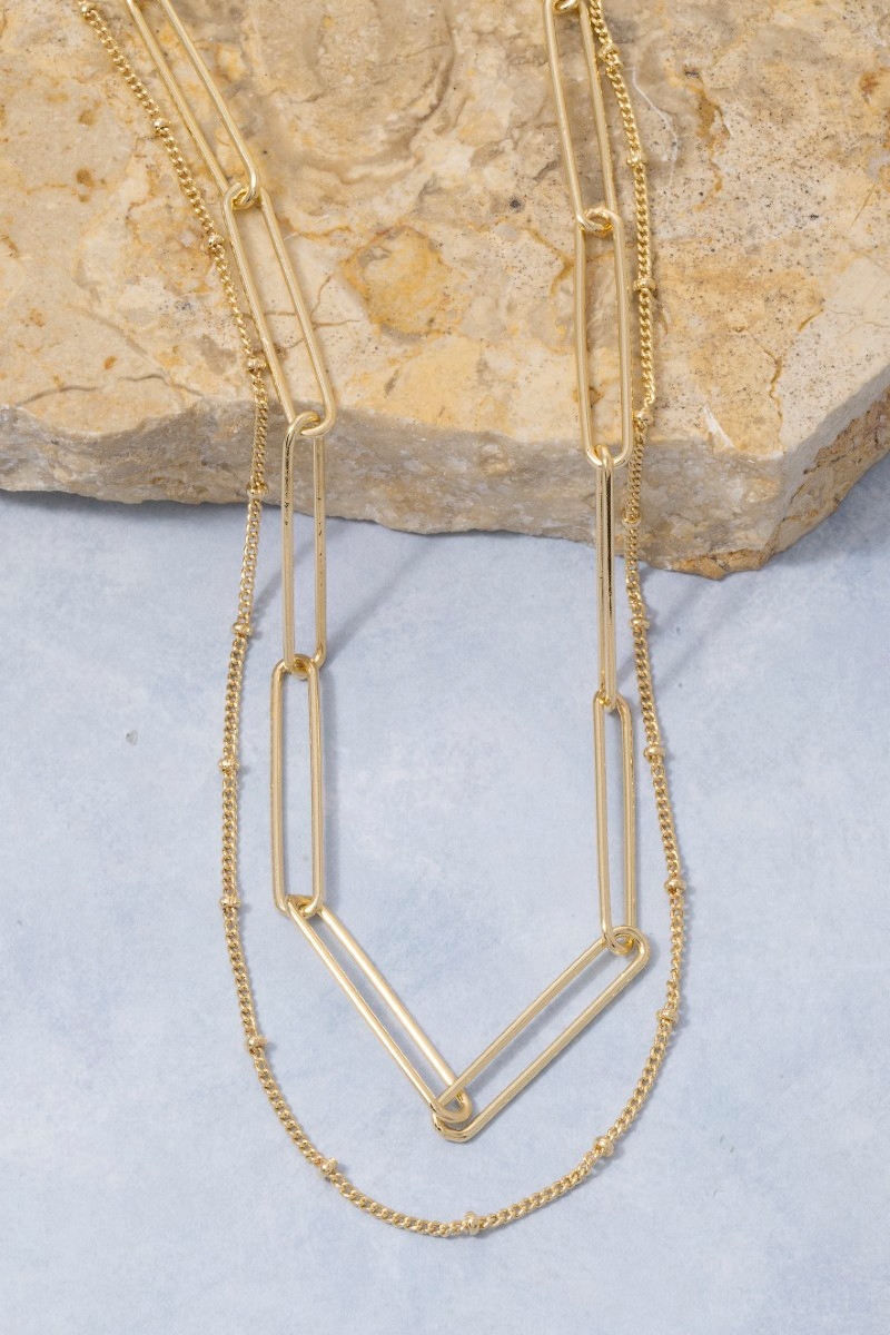 Layered Paperclip & Satellite Ball Chain Necklace