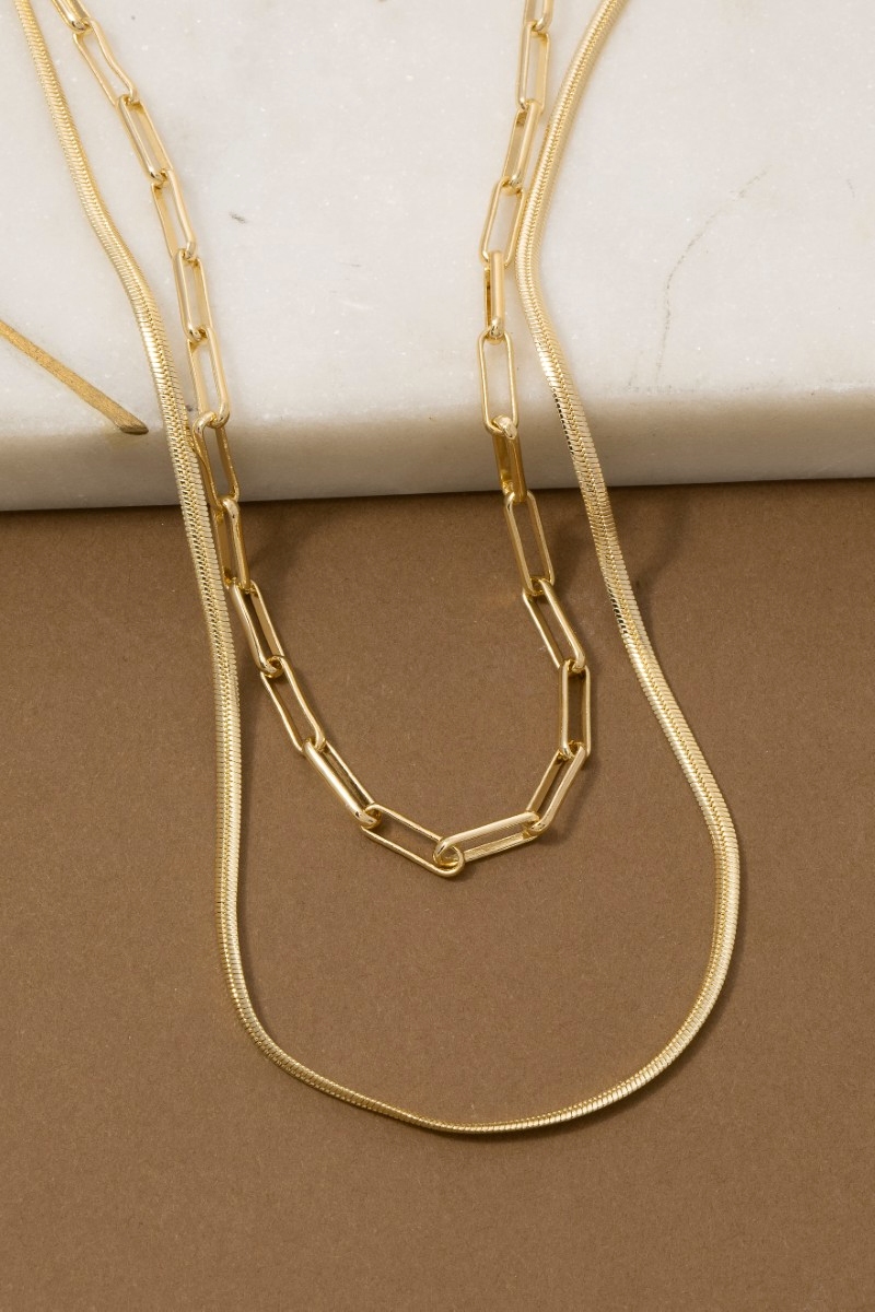 Layered Paperclip & Herringbone Chain Necklace