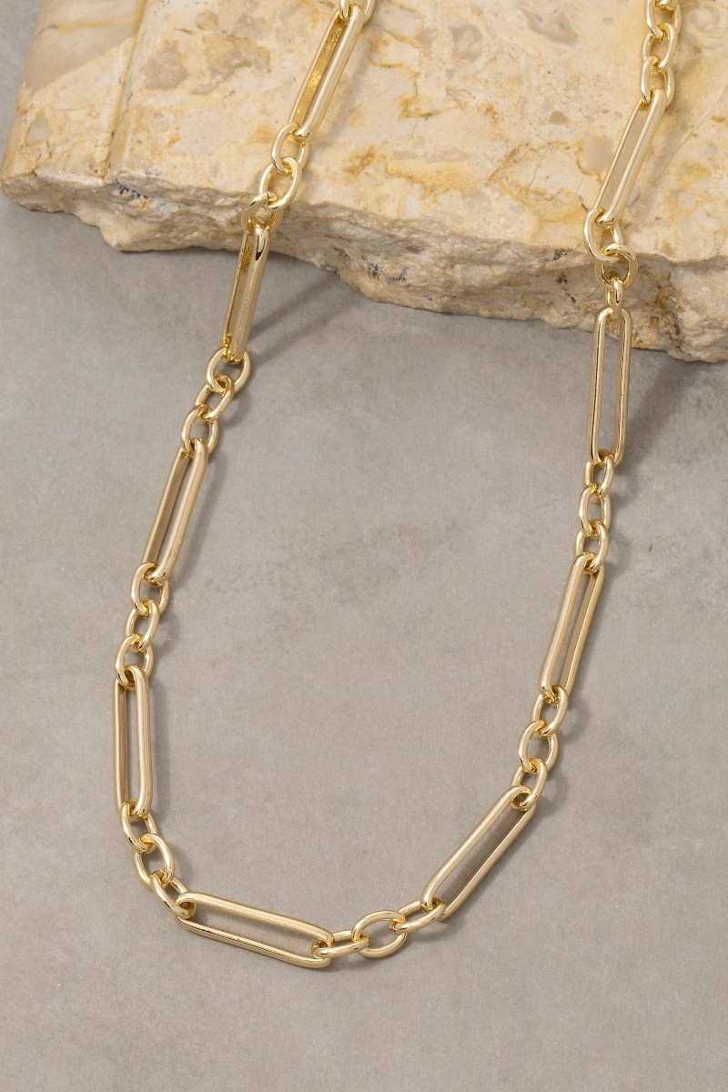 Gold Open Paperclip Link Chain Necklace